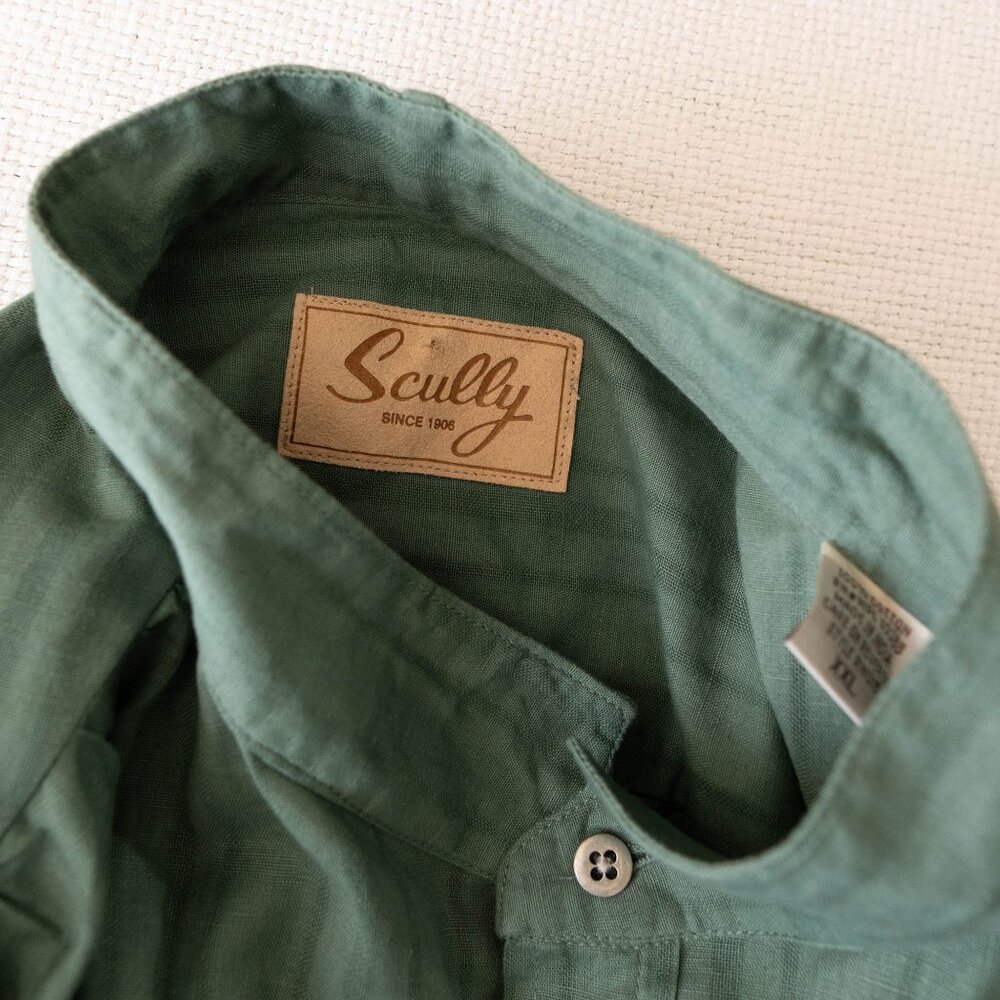 Scully Mens XXL Green Western Henley Button Shirt 100% Cotton Long Sleeve - Picture 2 of 9